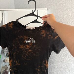 Orange and Black Tie-Dye Vintage T-Shirt with Motorcycle Patch